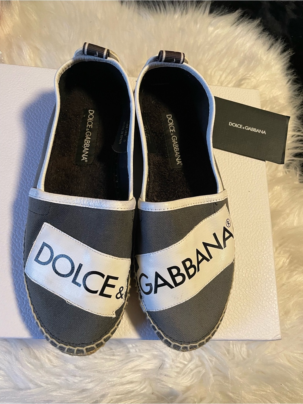 Authentic Dolce &Gabbana Gray and White Logo Canvas Espadrilles Made in Spain 🇪🇸